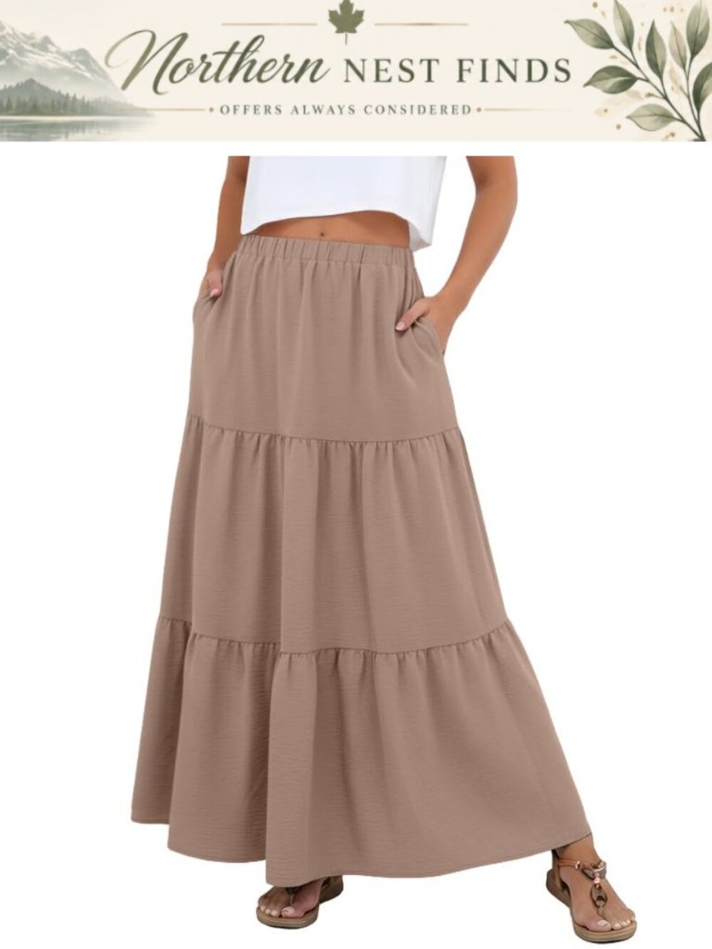 Women's Flowy Boho Tiered Maxi Skirt A-Line Stretchy Waist S-2XL